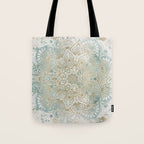 Mandala Flower, Teal and Gold, Floral Prints Tote Bag Gallery Image 1