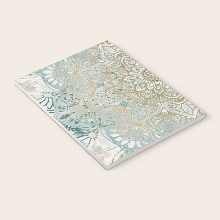 Mandala Flower, Teal and Gold, Floral Prints Notebook Gallery Image 3