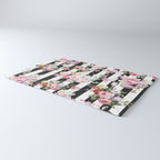 Bold pink watercolor roses floral black white stripes Rug Gallery Image 3