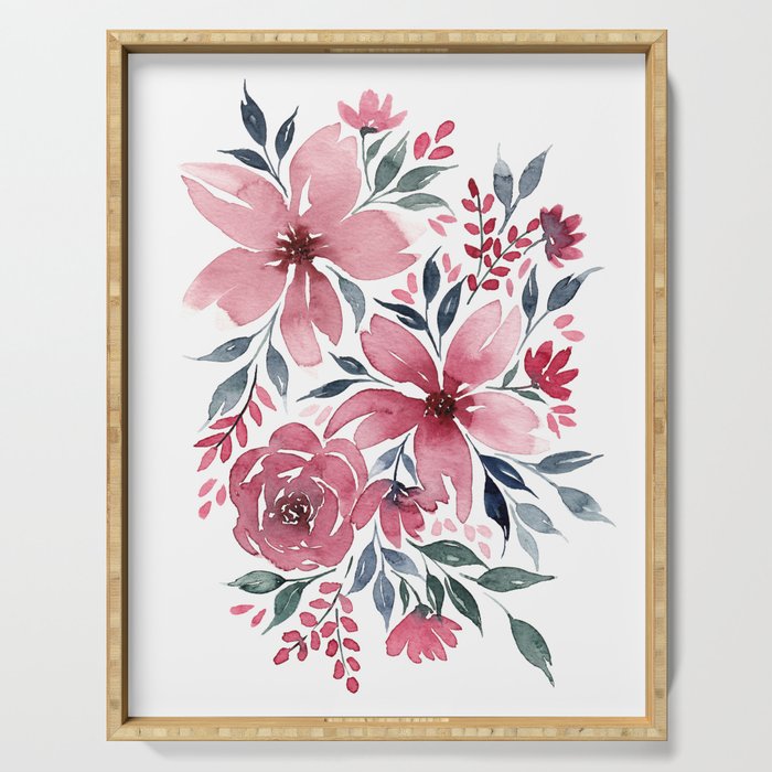 Modern Watercolor Florals No. 2 Serving Tray Gallery Image 1