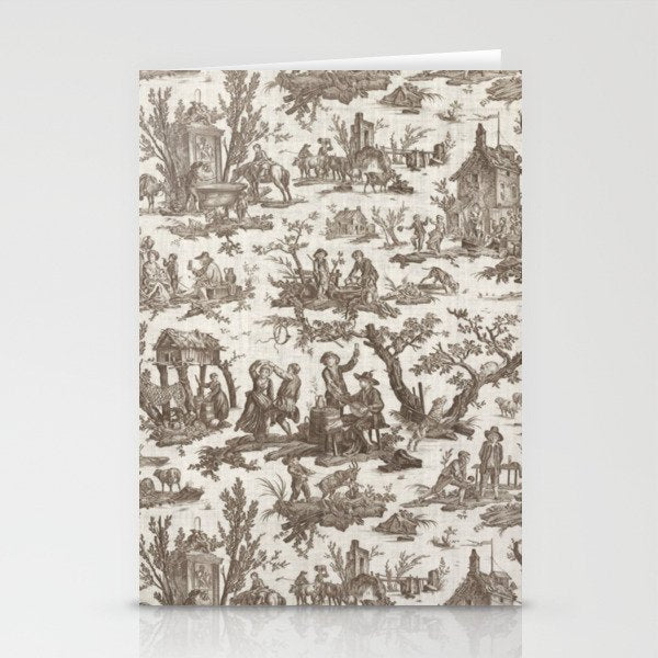 Antique 18th Century Pastoral Dancing French Tapestry Stationery Card Gallery Image 2