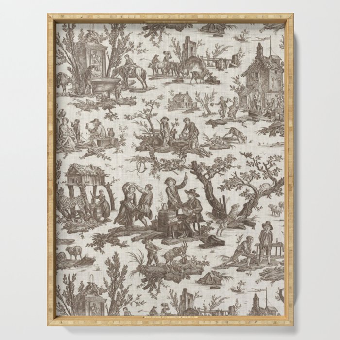 Antique 18th Century Pastoral Dancing French Tapestry Serving Tray Gallery Image 1