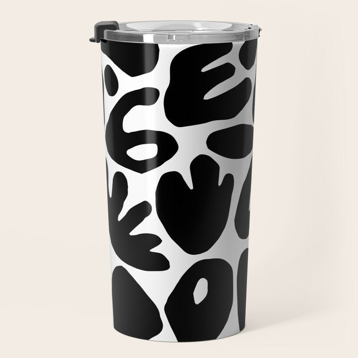 Abstract black and white organic nature art pattern Travel Mug Gallery Image 3