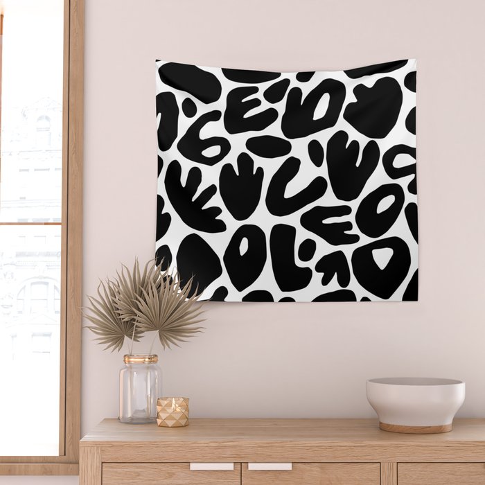 Abstract black and white organic nature art pattern Wall Tapestry Gallery Image 2