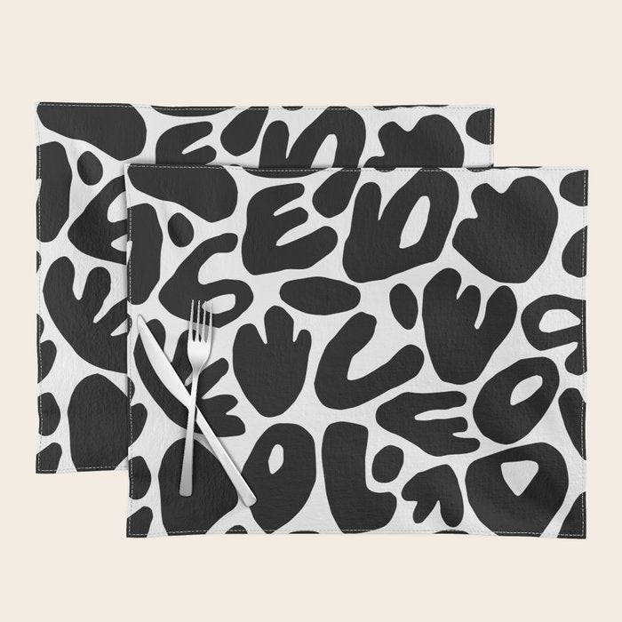 Abstract black and white organic nature art pattern Placemat Gallery Image 1