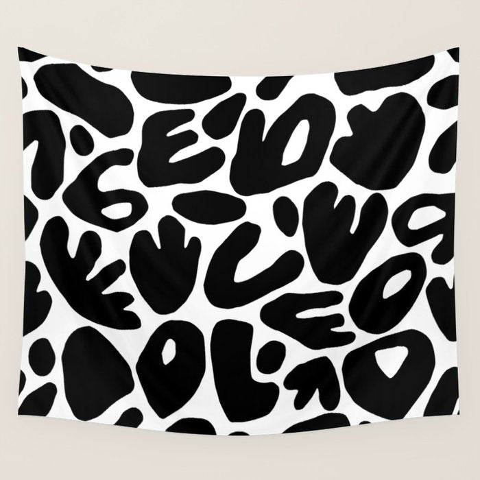 Abstract black and white organic nature art pattern Wall Tapestry Gallery Image 4