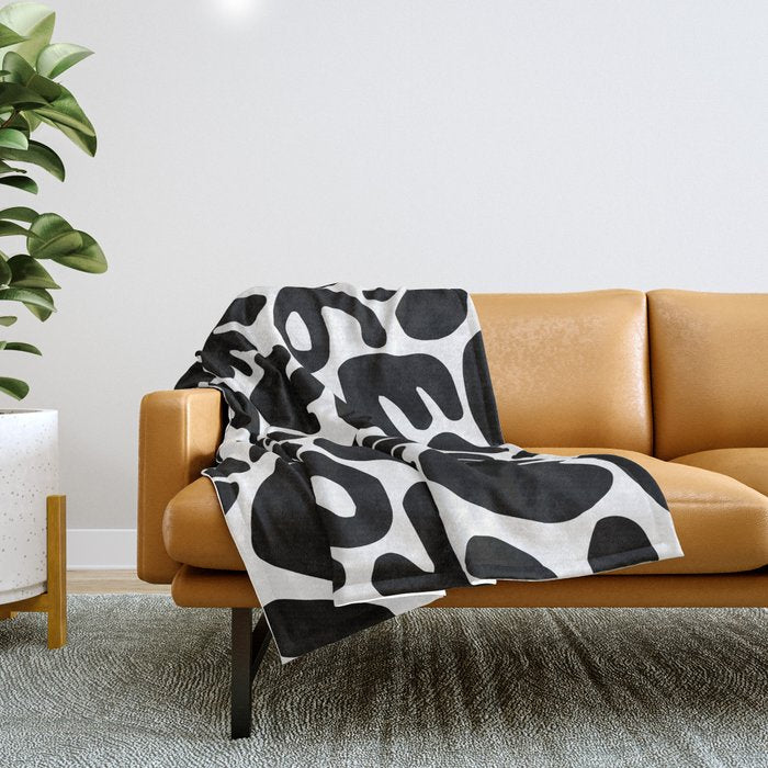 Abstract black and white organic nature art pattern Throw Blanket Gallery Image 1
