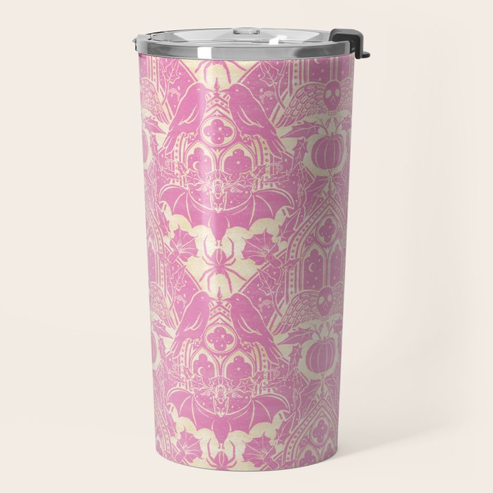 Gothic Halloween Damask - primrose and cream  Travel Mug Gallery Image 2