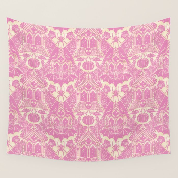 Gothic Halloween Damask - primrose and cream  Wall Tapestry Gallery Image 1