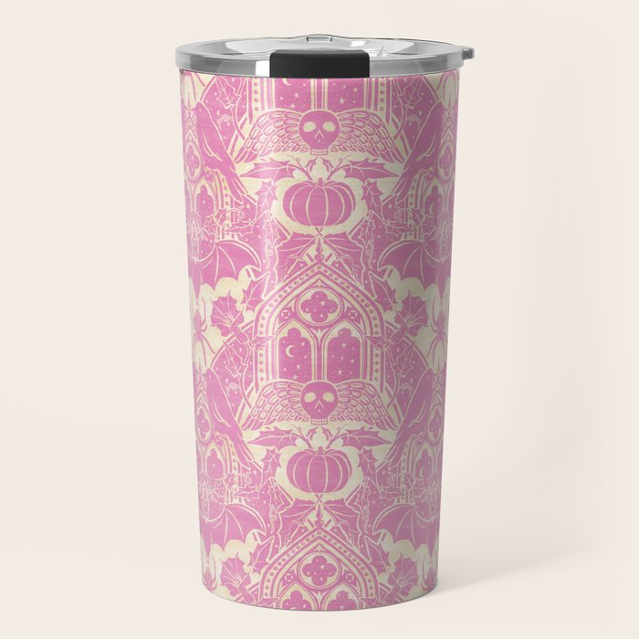 Gothic Halloween Damask - primrose and cream  Travel Mug Gallery Image 1