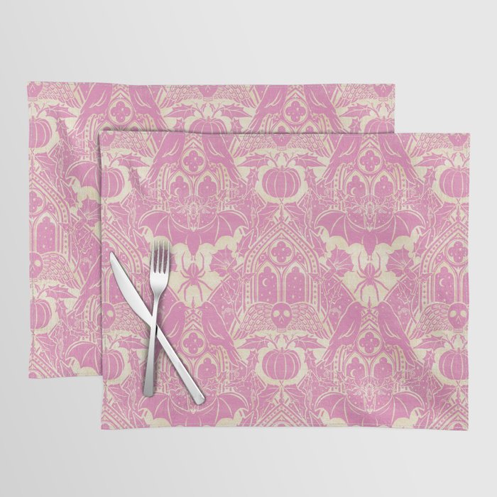 Gothic Halloween Damask - primrose and cream  Placemat Gallery Image 1