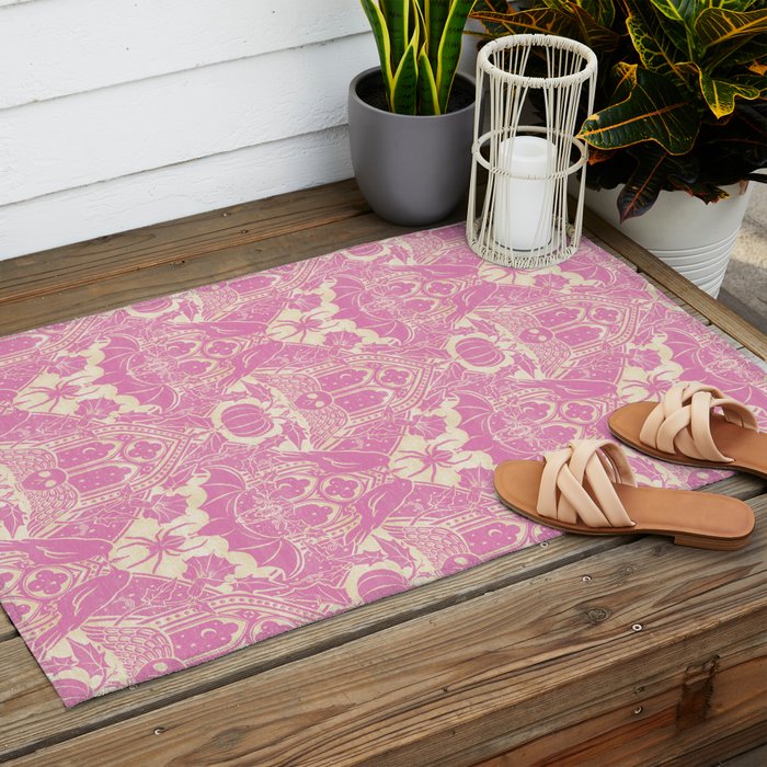 Gothic Halloween Damask - primrose and cream  Outdoor Rug Gallery Image 2