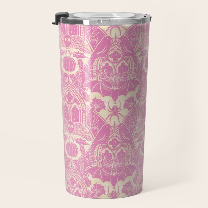 Gothic Halloween Damask - primrose and cream  Travel Mug Gallery Image 3