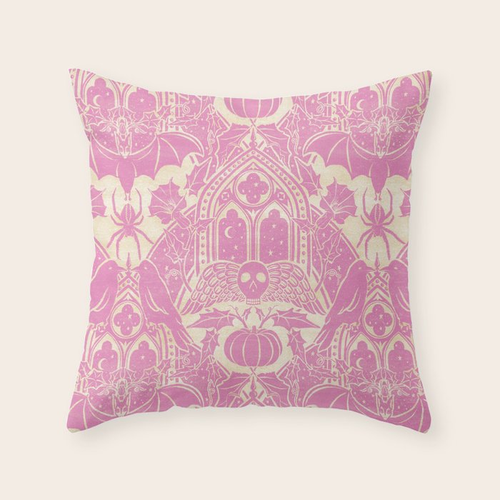 Gothic Halloween Damask - primrose and cream  Throw Pillow Gallery Image 6