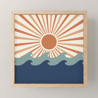 Retro, Sun and Wave Art, Blue and Orange Mini Art Print Gallery Image 1