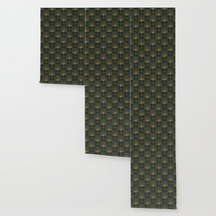 Retro Art Deco Pattern Gold On Green Velvet Wallpaper Gallery Image 3