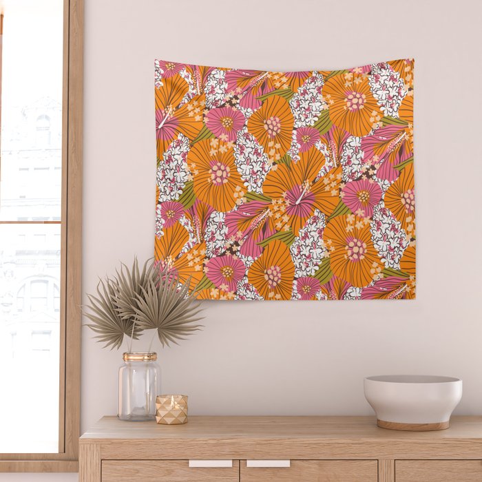 Bold Hibiscus in Retro Eclectic Wall Tapestry Gallery Image 2