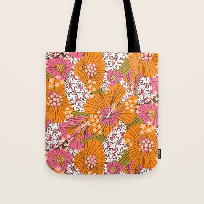 Bold Hibiscus in Retro Eclectic Tote Bag Gallery Image 1