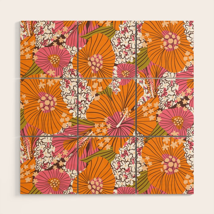 Bold Hibiscus in Retro Eclectic Wood Wall Art Gallery Image 1