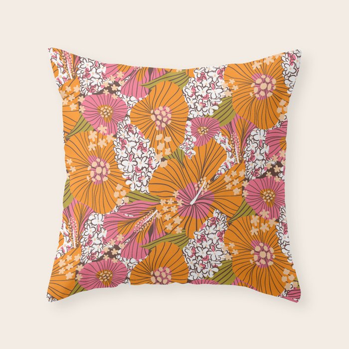 Bold Hibiscus in Retro Eclectic Throw Pillow Gallery Image 1