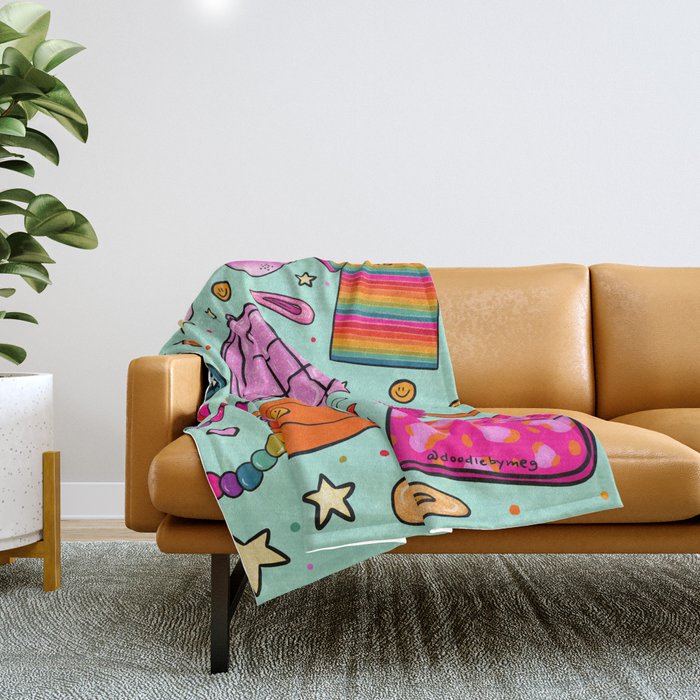 90's Things Print Throw Blanket Gallery Image 1