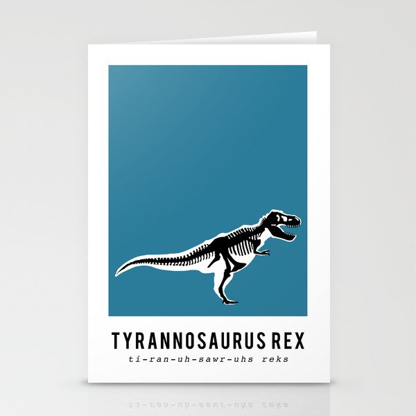 T-Rex Dinosaur Fossil / Skeleton in blue Stationery Card Gallery Image 2