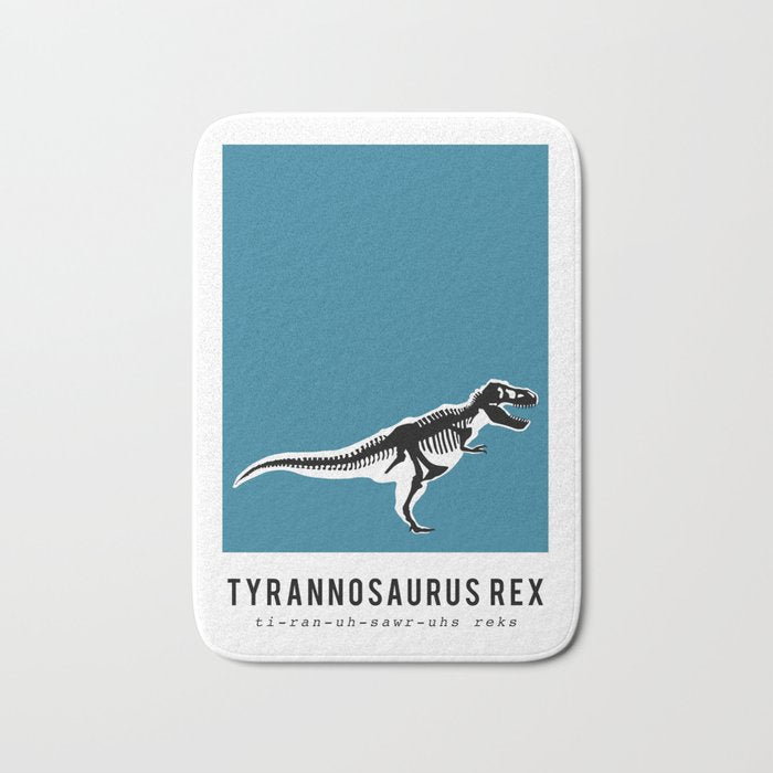 T-Rex Dinosaur Fossil / Skeleton in blue Bath Mat Gallery Image 1