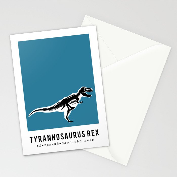 T-Rex Dinosaur Fossil / Skeleton in blue Stationery Card Gallery Image 2