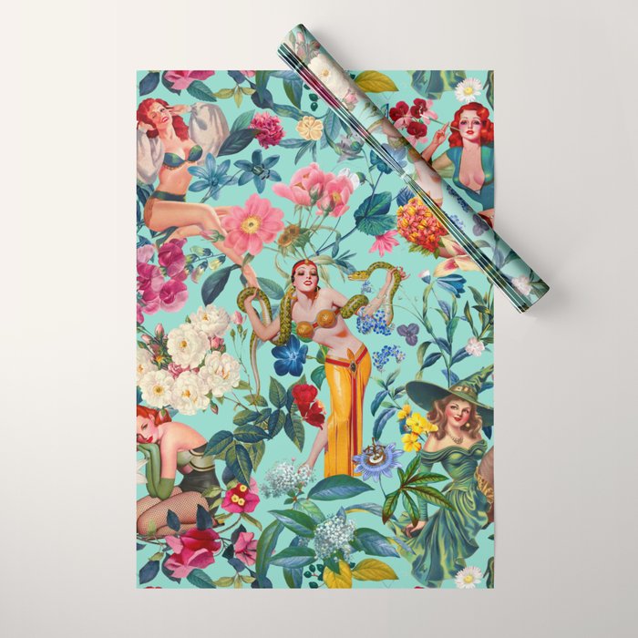 Floral and Pin-Up Girls V Wrapping Paper Gallery Image 1