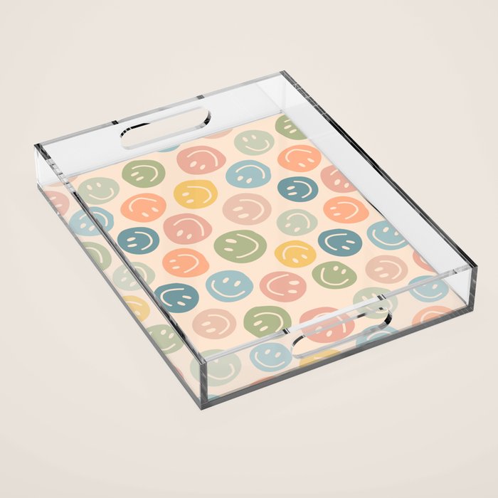 Colorful Smiley Faces Beige Pattern Acrylic Tray Gallery Image 1
