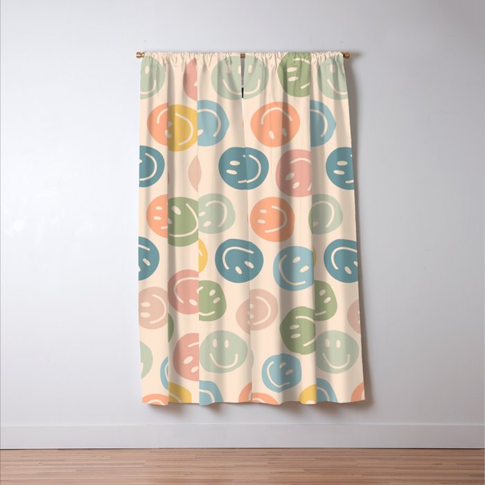 Colorful Smiley Faces Beige Pattern Window Curtain Gallery Image 3