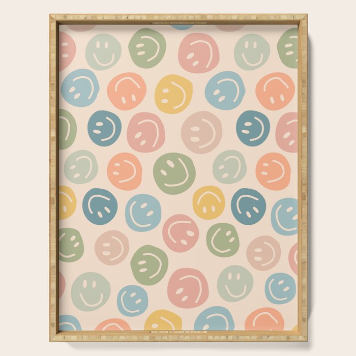 Colorful Smiley Faces Beige Pattern Serving Tray Gallery Image 1