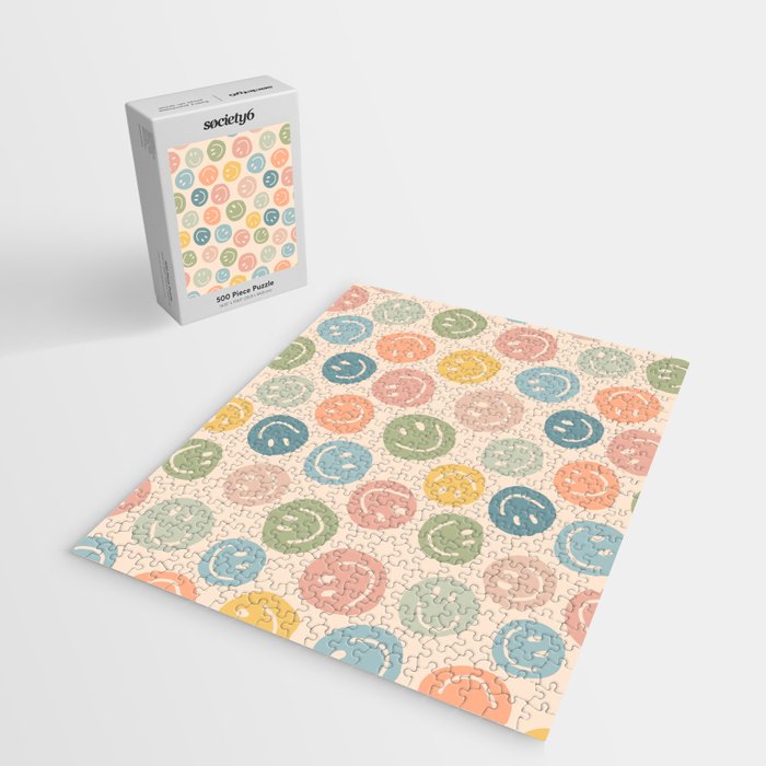 Colorful Smiley Faces Beige Pattern Jigsaw Puzzle Gallery Image 2