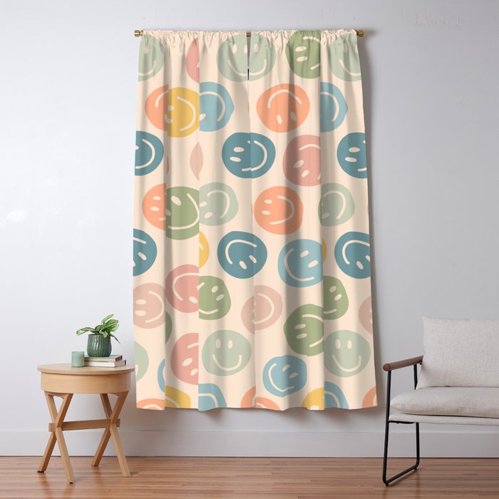 Colorful Smiley Faces Beige Pattern Window Curtain Gallery Image 5