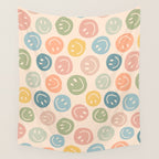 Colorful Smiley Faces Beige Pattern Wall Tapestry Gallery Image 4