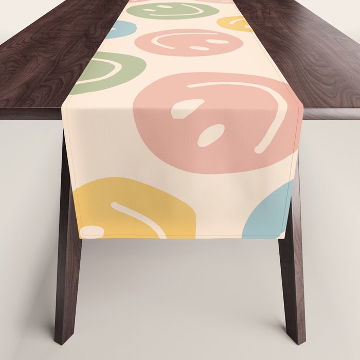 Colorful Smiley Faces Beige Pattern Table Runner Gallery Image 1