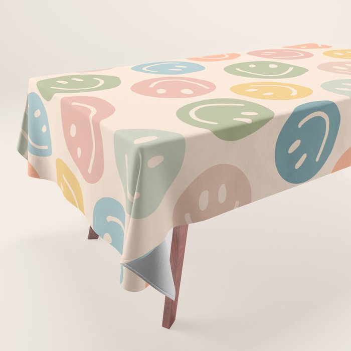 Colorful Smiley Faces Beige Pattern Tablecloth Gallery Image 1