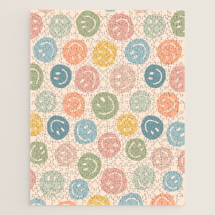 Colorful Smiley Faces Beige Pattern Jigsaw Puzzle Gallery Image 1