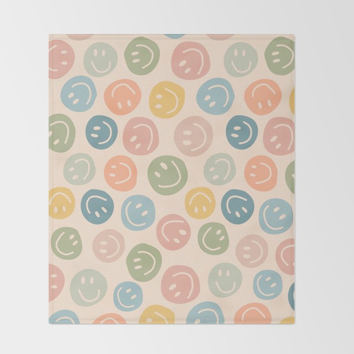 Colorful Smiley Faces Beige Pattern Throw Blanket Gallery Image 2