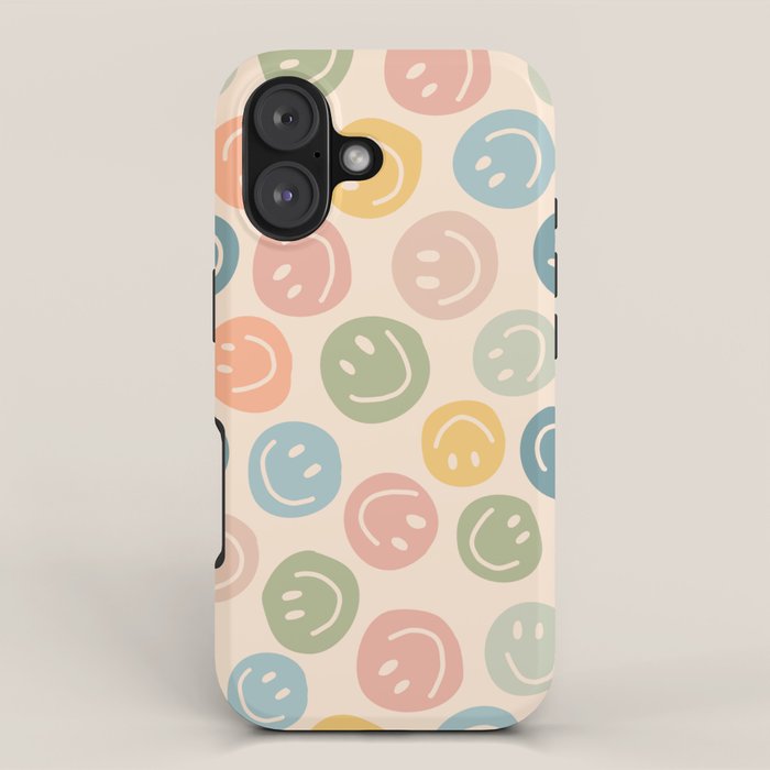 Colorful Smiley Faces Beige Pattern iPhone Case