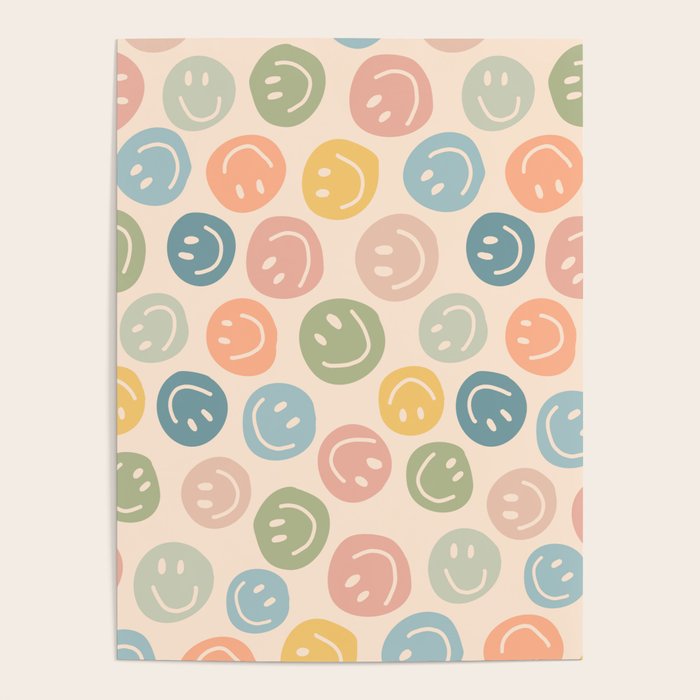 Colorful Smiley Faces Beige Pattern Poster Gallery Image 1