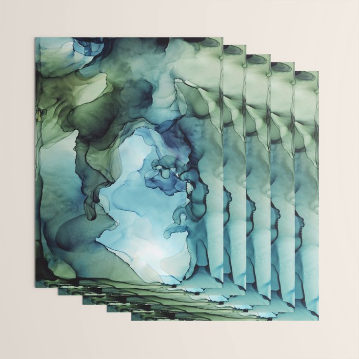 Land and Water Abstract Ink Painting Blues and Greens Wrapping Paper Gallery Image 3