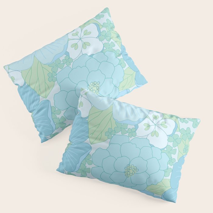 Light Blue Pastel Vintage Floral Pattern Pillow Sham Gallery Image 1