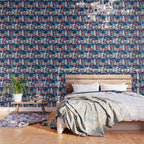Let it gnome // blue background little Santa's helpers preparing for Christmas neon red classic oxford and pastel blue dressed gnomes Wallpaper Gallery Image 3