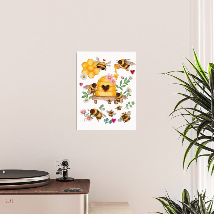 Bees with Flowers and Honey Poster Gallery Image 2