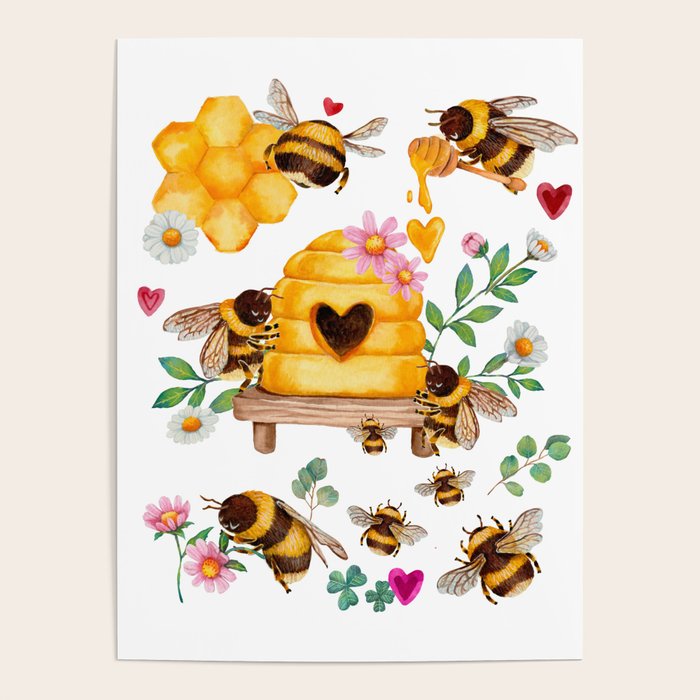 Bees with Flowers and Honey Poster Gallery Image 4
