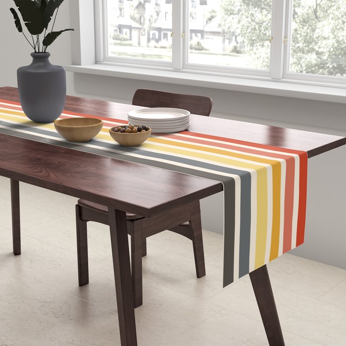 Preda - Classic Motley 70s Vintage Style Retro Stripes Table Runner Gallery Image 2