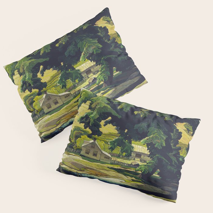 Farm Haliburton oil on hardboard 1940 Franklin Carmichael Canadian artist Art Nouveau Post-Impressio Pillow Sham Gallery Image 1