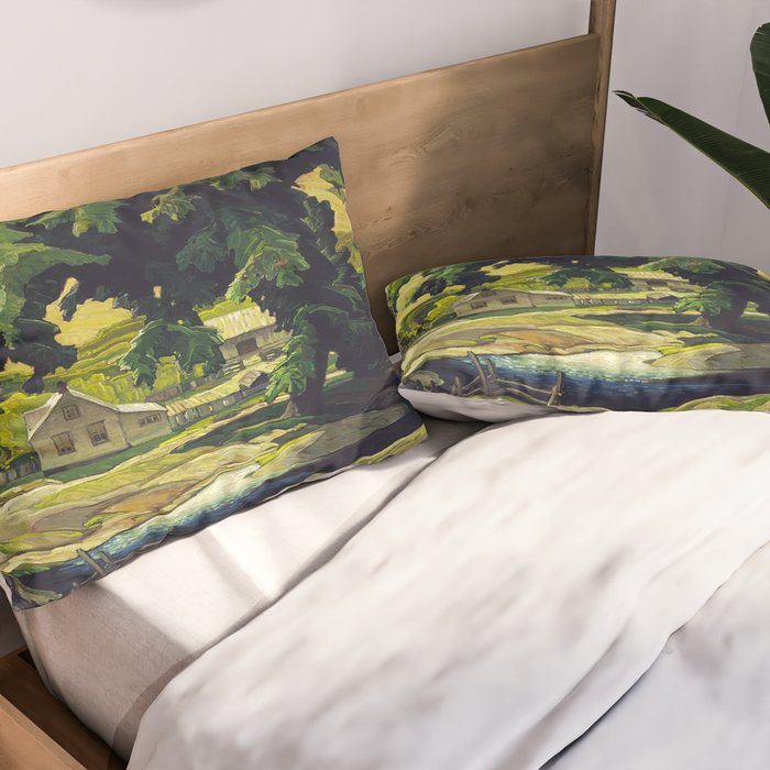 Farm Haliburton oil on hardboard 1940 Franklin Carmichael Canadian artist Art Nouveau Post-Impressio Pillow Sham Gallery Image 2