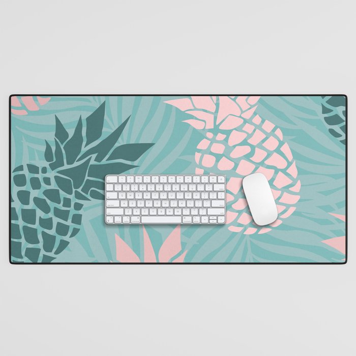 Summer, Pineapple Art, Pink, Turquoise, Teal Desk Mat Gallery Image 1